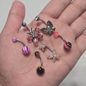 6 Pcs‎ Assorted Belly Button Rings Navel Bars Body Piercing Jewelry Butterfly